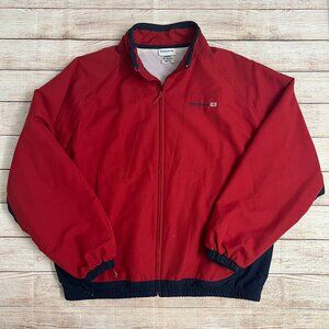 Reebok Windbreaker Jacket Mens XL Red Navy Blue Vintage Full Zip Mesh Lined